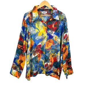VTG Potpourri sheer artsy vibrant print‎ button shirt beach sz L/XL